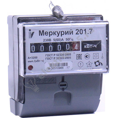 Счетчик электроэнергии однофазный однотарифный Меркурий 201.7 60/5 Т1 D 230В ОУ (201.7)