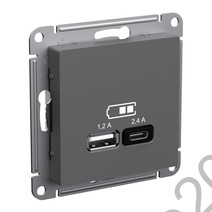 Мех-м розетки 1- м ATLAS А+С., USB  базальт SE ATN001439