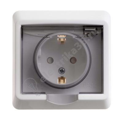 Розетка СП ЭТЮД с заземлением, защитные шторки IP44 бел. SchE PC16-044B