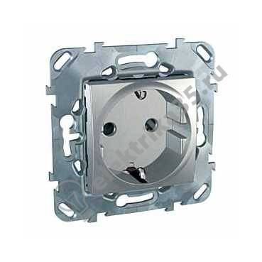Механизм розетки 1-м СП UNICA TOP с з/к., защ. шт., алюм. SchE MGU5.037.30ZD