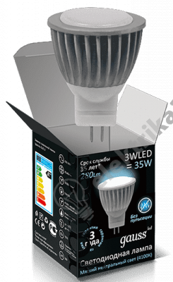 Лампа светодиодная LED 3вт 230в GU4 белый Gauss (132517203)