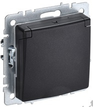 Мех-м розетки 1-м BRITE с з/к., защ. шт., защ. крышкой, IP44 черный IEK BR-R16-16-44-K02 