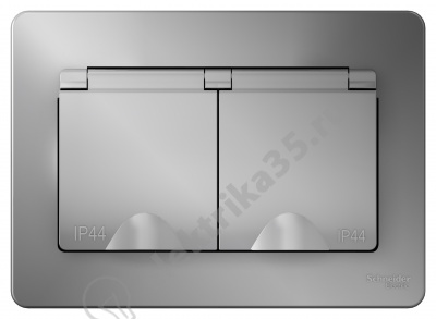 Розетка 2-м СП BLANCA с з/к., защ. шт., с защ. крышкой IP44 алюм. SchE BLNRS441123