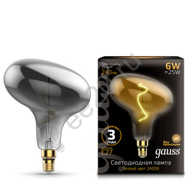Лампа светодиодная филаментная Filament 6Вт FD180 2400К тепл. бел. E27 240лм GAUSS 165802008
