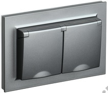 Розетка 2-м BRITE с з/к., защ. шт., защ. крышкой IP44 сталь IEK BR-R26-16-44-K46-F 