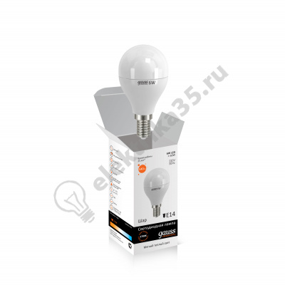 Лампа светодиодная LED 6вт 230в Е14 теплый мат.шар Gauss (53116)	