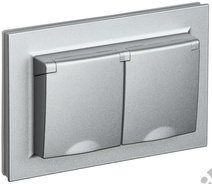 Розетка 2-м BRITE с з/к., защ. шт., защ. крышкой IP44 алюм. IEK BR-R26-16-44-K47-F 