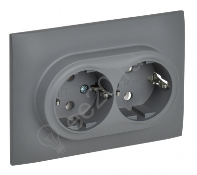 Розетка 2-м SKANDY с/з серый IEK SK-R21-16-K03-F