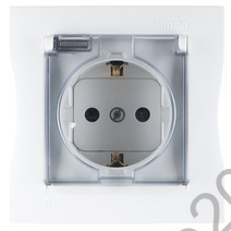 Розетка 1-м СП 16А IP44 250В с заземл.  защ. шт. бел. с крышкой Simon15 1590450-030