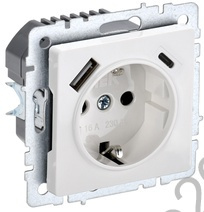 Розетка BRITE16А с USB A+C 18Вт с заземл. защ. шторки белая IEK BR-R14-16-U22-018-K01