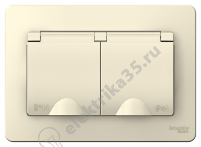 Розетка 2-м СП BLANCA с з/к., защ. шт., с защ. крышкой IP44 молоч. SchE BLNRS441122