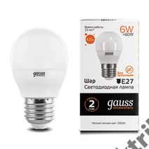 Лампа светодиодная LED 6вт 230в Е27 теплый мат.шар Gauss 53216