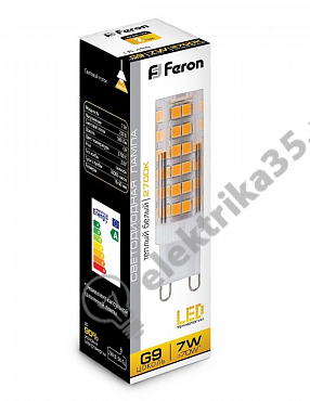 Лампа светодиодная LED 7вт 230в G9 теплый Feron (25755)