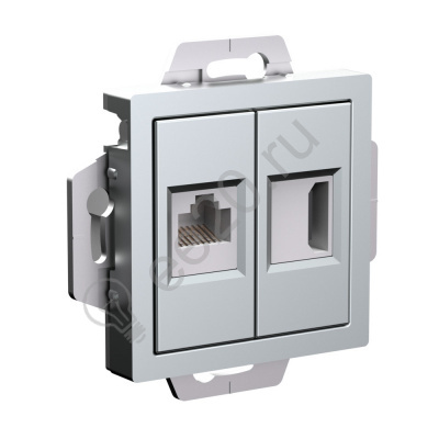 Мех-м розетки 2-м Atlas HDMI+RJ45 кат.5E  алюм. ATN000382