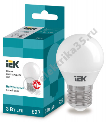 Лампа светодиодная LED 3вт 230в Е27 4000К шар IEK (LLE-G45-3-230-40-E270