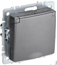 Мех-м розетки 1-м BRITE с з/к., защ. шт., защ. крышкой, IP44 сталь IEK BR-R16-16-44-K46 