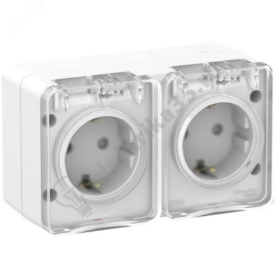 Розетка 2-м ОП ATLASDesign Profi54 с з/к., защ. шт., защ. крышкой IP54, бел. SchE ATN540126