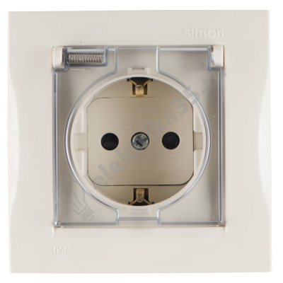 Розетка 1-м СП 16А IP44 250В с заземл.  защ. шт. сл.кость с крышкой Simon15 1590450-031