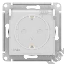 Мех-м розетки 1-м ATLAS с з/к., защ. шт., защ. крышкой, IP44 бел. SchE ATN440146