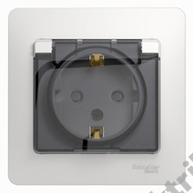 Мех-м розетки 1-м GLOSSA с з/к., защ. шт., защ. крышкой IP44, бел. SchE GSL000148 