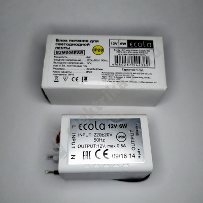 Блок питания для св/д лент 12V   6W IP20 Ecola (B2M006ESB)