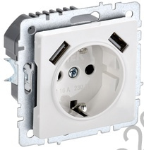Розетка BRITE16А с USB A+A 2.1А с заземл. защ. шторки белая IEK BR-R14-16-U21-D21-K01