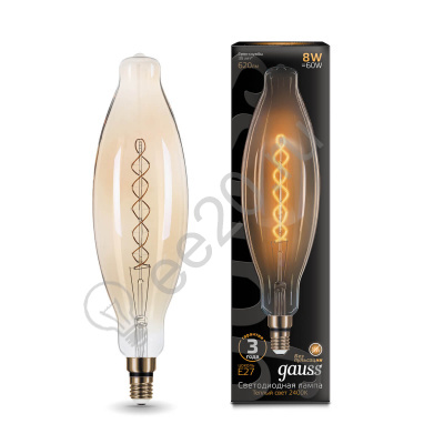 Лампа светодиодная филаментная Filament 8Вт BT120 2400К тепл. бел. E27 620лм GAUSS 156802008