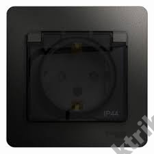 Розетка 1-м GLOSSA с з/к., защ. шт., защ. крышкой IP44, антрац. SchE GSL000748