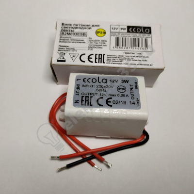 Блок питания для св/д лент 12V   3W IP20 Ecola (B2M003ESB)
