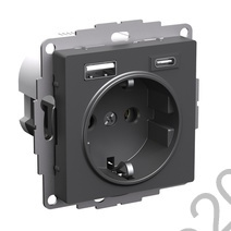 Мех-м розетки 1-м ATLAS c з/к., защ. шт., 2 USB A+C базальт SE ATN001432