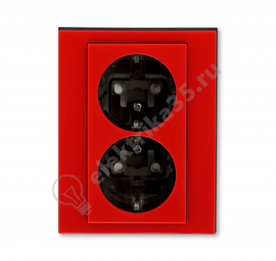 Розетка 2-я Levit с заземл. с защ. шторками 16А красн./дым. черн. ABB 2CHH223457C6065