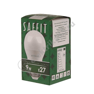 Лампа светодиодная LED 9вт 230в Е27 теплый матовый шар SAFFIT (55082)