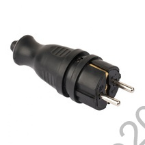 Вилка прямая 16А 2P+PE 230В IP44 каучук черн. EKF RPS-011-16-230-44