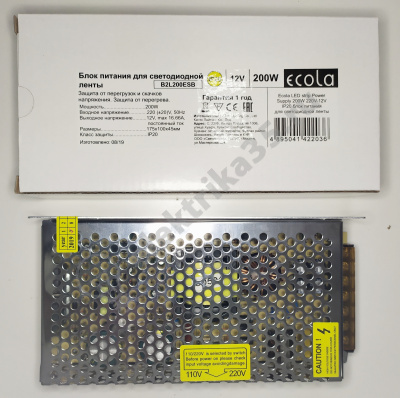 Блок питания для св/д лент 12V 200W IP20 Ecola (B2L200ESB)