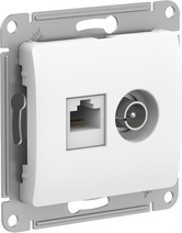 Мех-м розетки комп. + телевиз. 2-м Glossa RJ45 кат.5E + TV  белая GSL000189