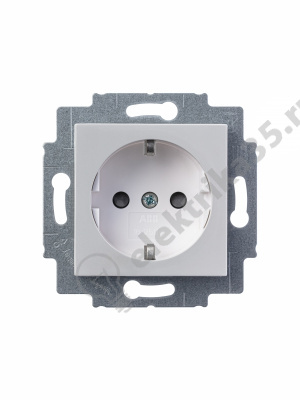 Розетка 1-я Levit с заземл. с защ. шторками 16А сер./бел. ABB 2CHH203457A6016