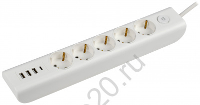 Удлинитель MODERN 5х2м с заземл. 16А 250В с выкл. USBх4 ПВС 3х1 бел. IEK WYP12-16-05-02-ZKU-K01