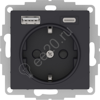 Мех-м розетки 1-м ATLAS с з/к.,с 2-мя заряд. устройствами USB тип A+C 5В/2.4А 2карбон SchE ATN001032
