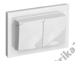 Розетка 2-м BRITE с з/к., защ. шт., защ. крышкой IP44 бел. IEK BR-R26-16-44-K01-F