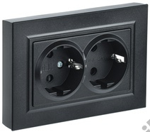 Розетка 2-м BRITE с з/к., черный IEK BR-R21-16-K02-F 