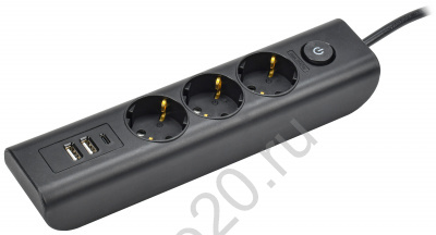 Удлинитель MODERN 3х2м с заземл. 16А 250В с выкл. USBх3 ПВС 3х1 черн. IEK WYP12-16-03-02-ZKU-K02