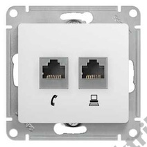 Мех-м розетки комп.+телеф. 2-м GLOSSA RJ45+RJ11 бел. SchE GSL000185