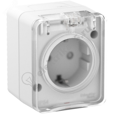 Розетка 1-м ОП ATLASDesign Profi54 с з/к., защ. шт., защ. крышкой IP54, бел. SchE ATN540145