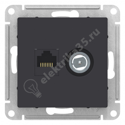 Мех-м розетки комп. 2-м ATLAS RJ45+TV карбон SchE ATN001089