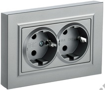 Розетка 2-м BRITE с з/к., защ. шт., алюм. IEK BR-R24-16-K47-F 