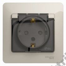 Розетка 1-м GLOSSA с з/к., защ. шт., защ. крышкой IP44, молоч. SchE GSL000948