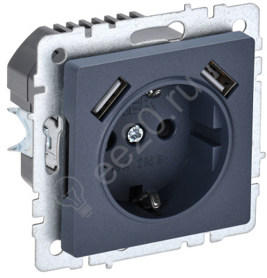 Розетка BRITE16А с USB A+A 2.1А с заземл. защ. шторки маренго IEK BR-R14-16-U21-D21-K35