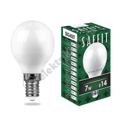 Лампа светодиодная LED 7вт 230в Е14 белый матовый шар SAFFIT (55035)