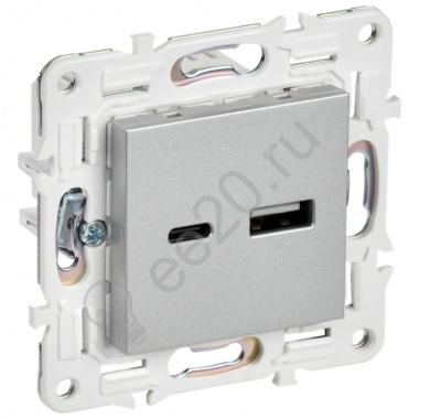 Мех-м розетки USB SKANDY A+C 18Вт серебряный IEK SK-U22-018-K23