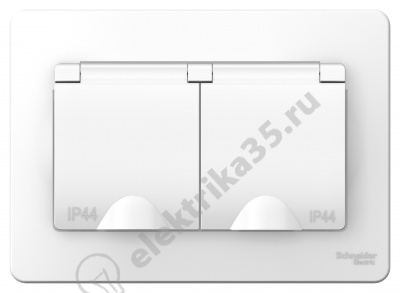 Розетка 2-м СП BLANCA с з/к., защ. шт., с защ. крышкой IP44 бел. SchE BLNRS441121